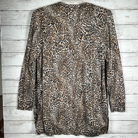 Chico's Leopard Animal Print Long Open Front Cardigan Sweater Size 3 XL - Picture 3 of 9
